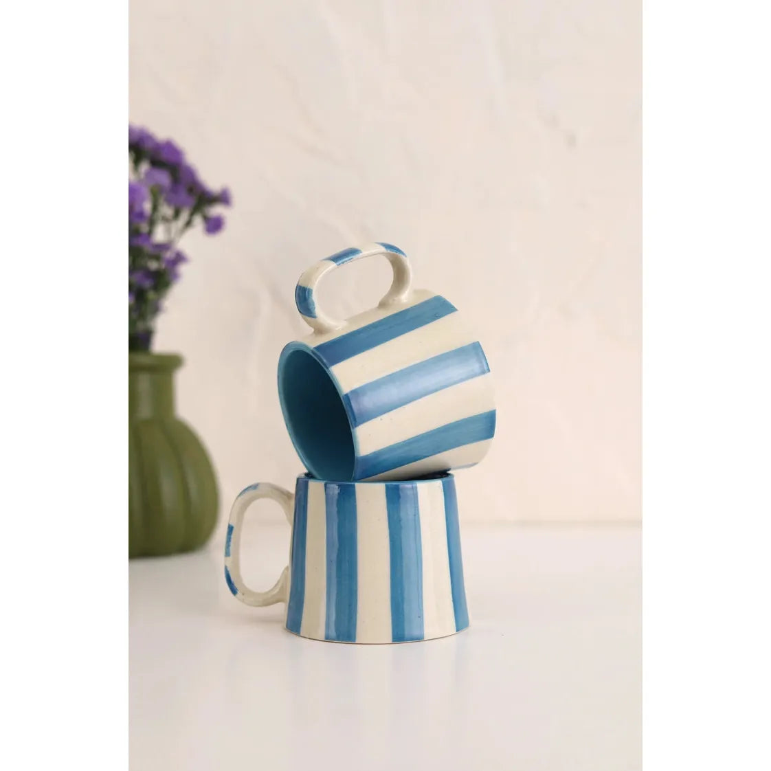 Ceramic Blue Stripe Coffee Cup