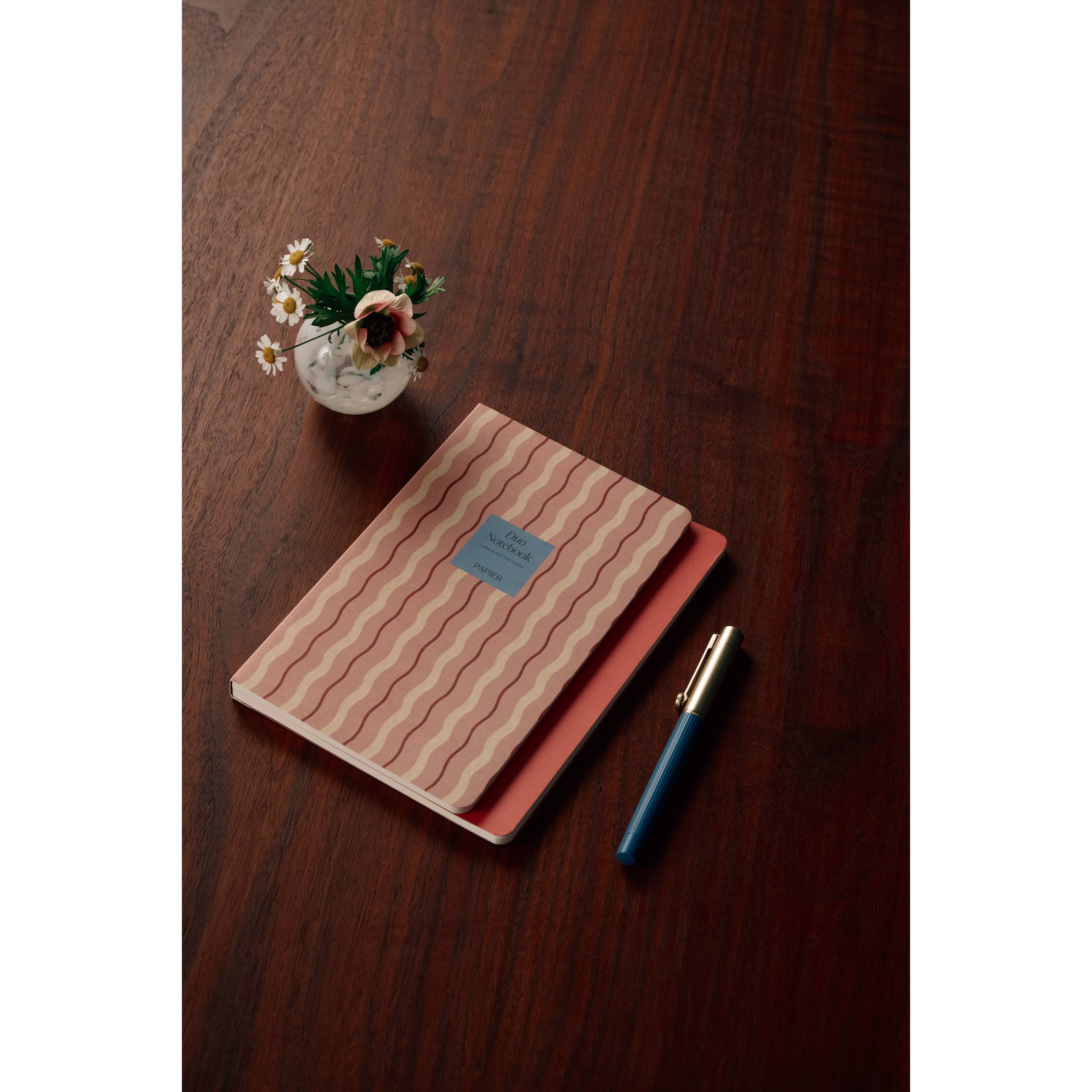 Pink Waves Stepped A5 Softcover Lined Notebook