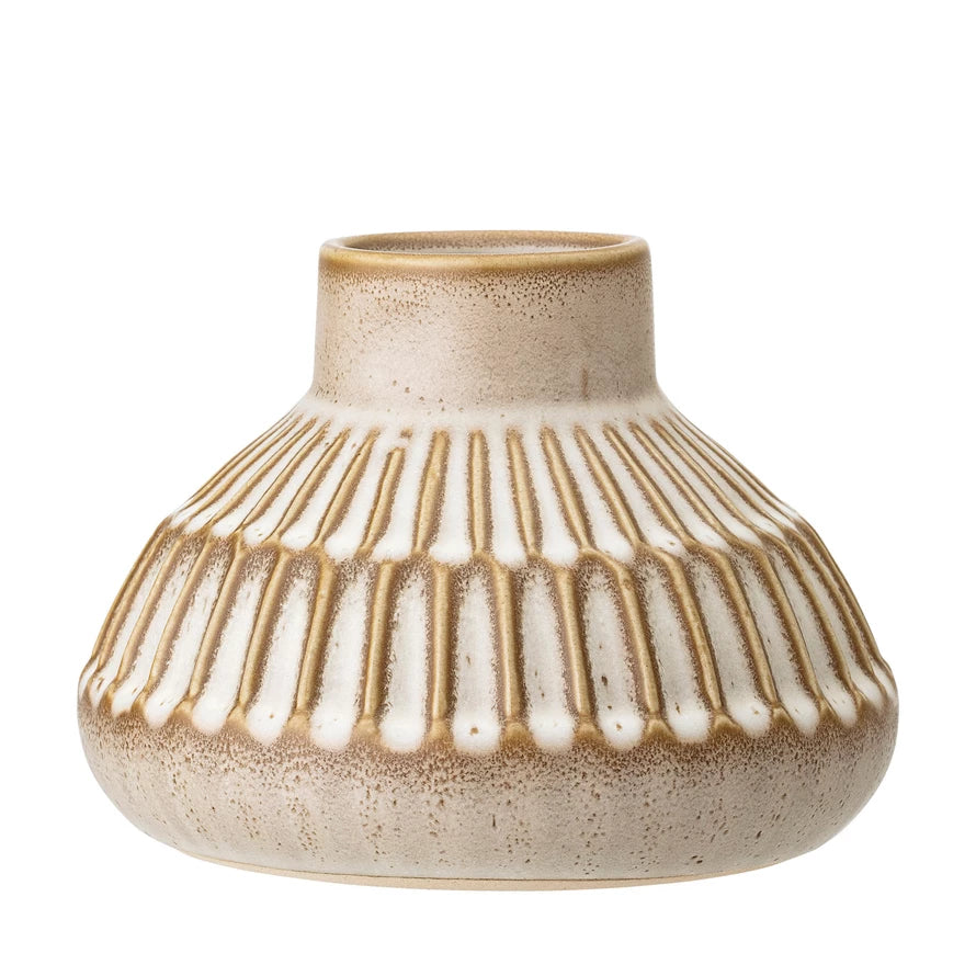 Stoneware Vase with Vertical Stripes