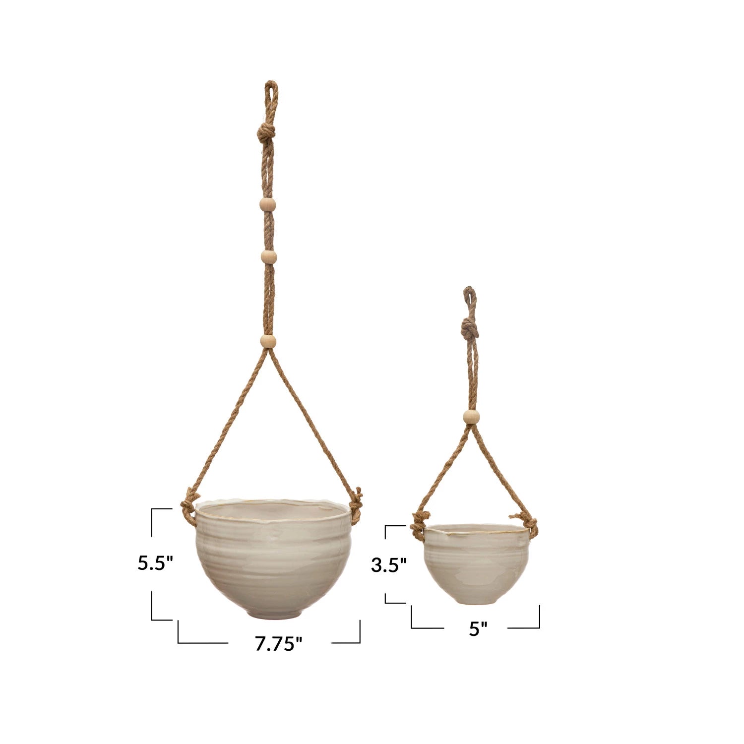 Hanging Stoneware Planter with Jute Ropes
