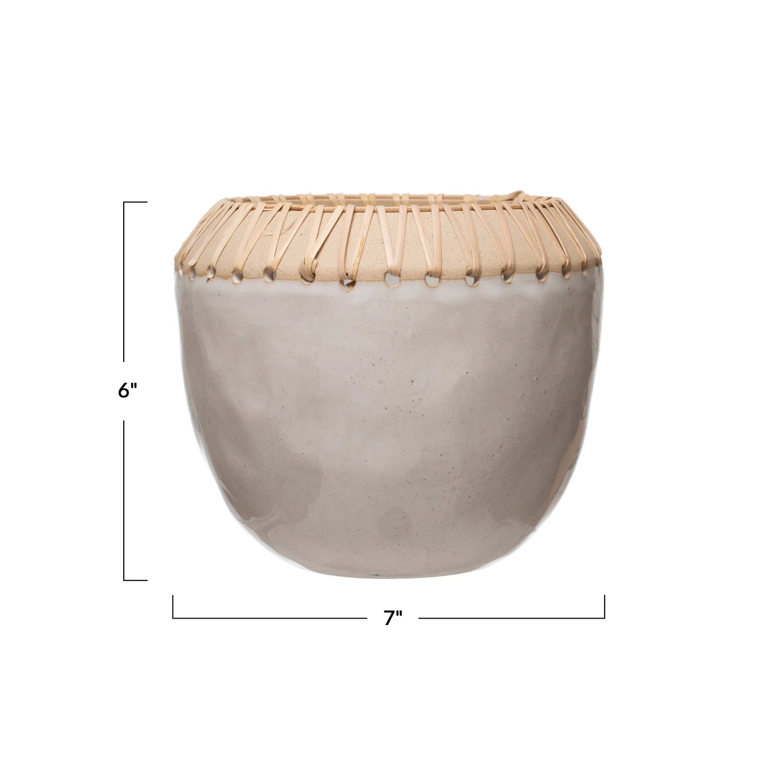 Medium Stoneware Planter with Rattan Stitching