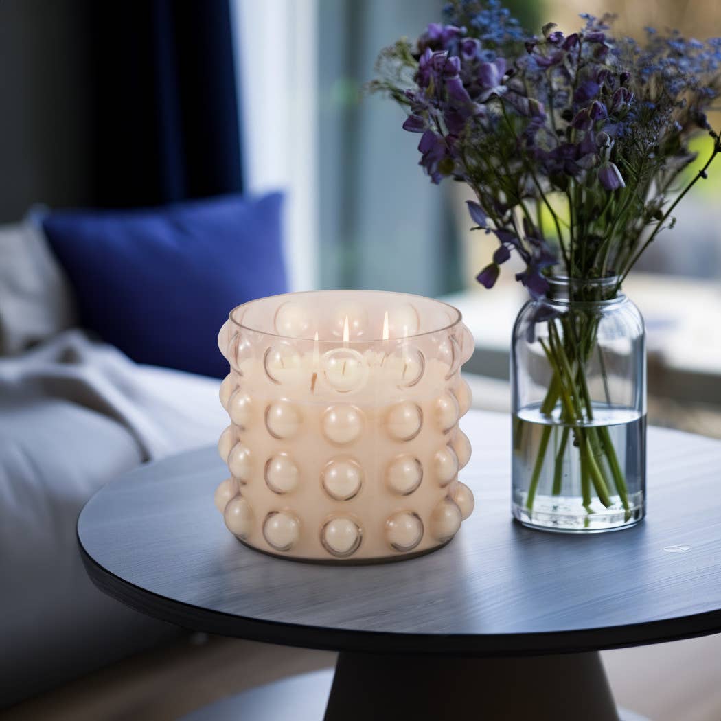 Glass Wax Peony and Blush Suede Bubble Candle