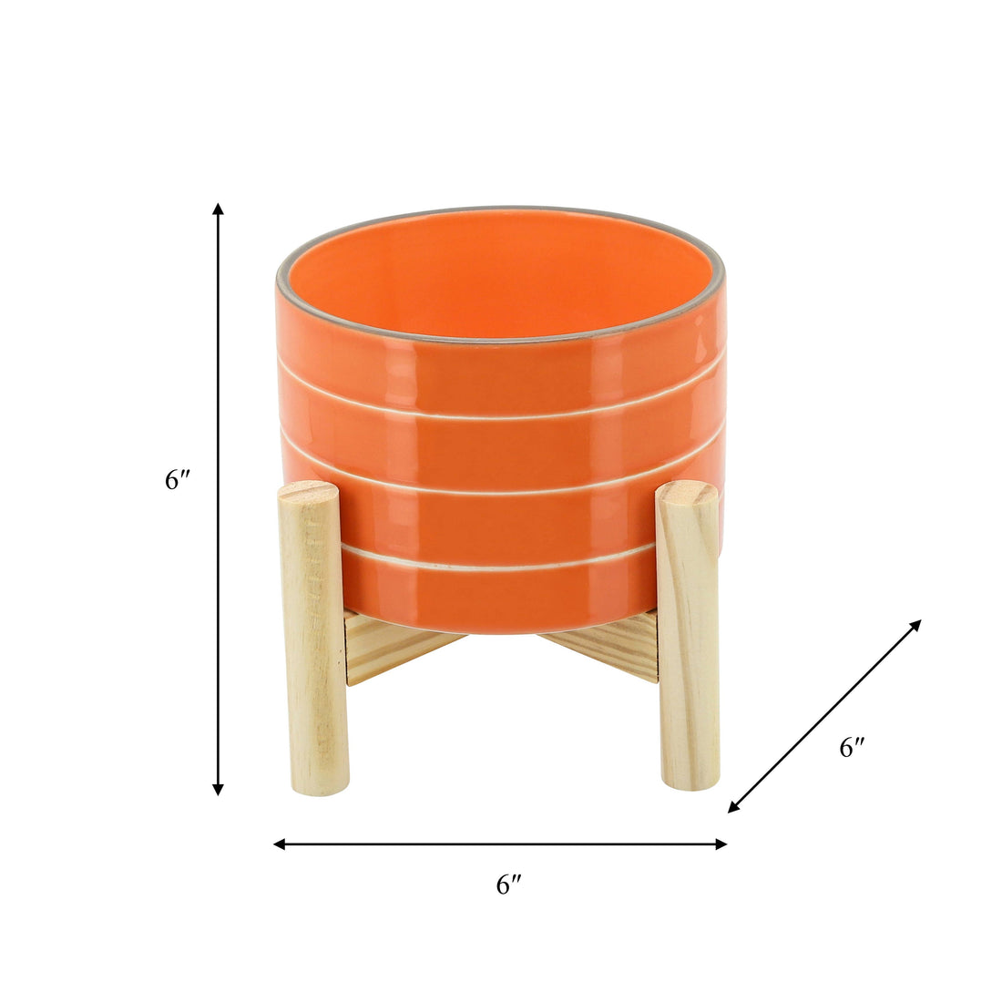 Ceramic Wood Stand Bright Striped Planter