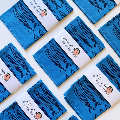 Blue Sardines Tea Towel