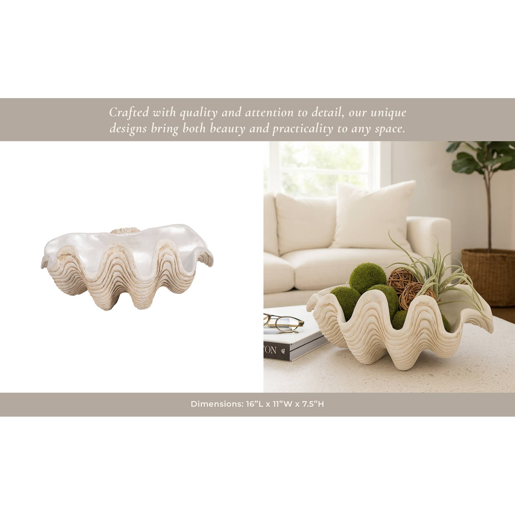 Ivory Pearlized Clam Shell Bowl