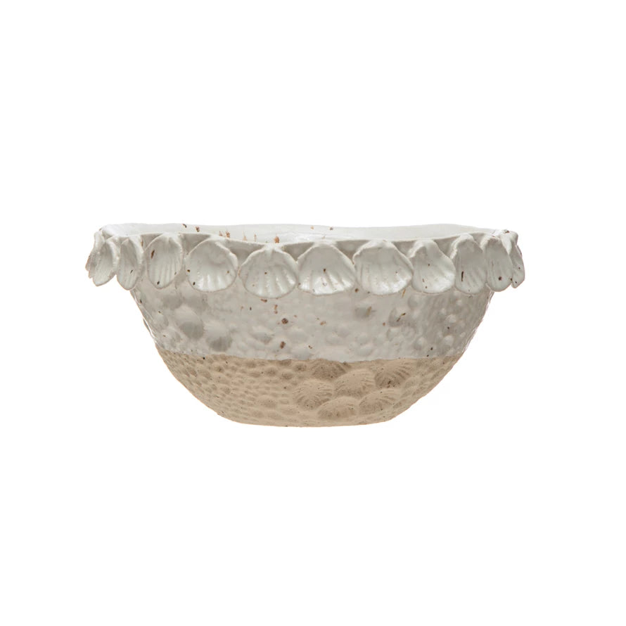 Stoneware Bowl with Shell Trim