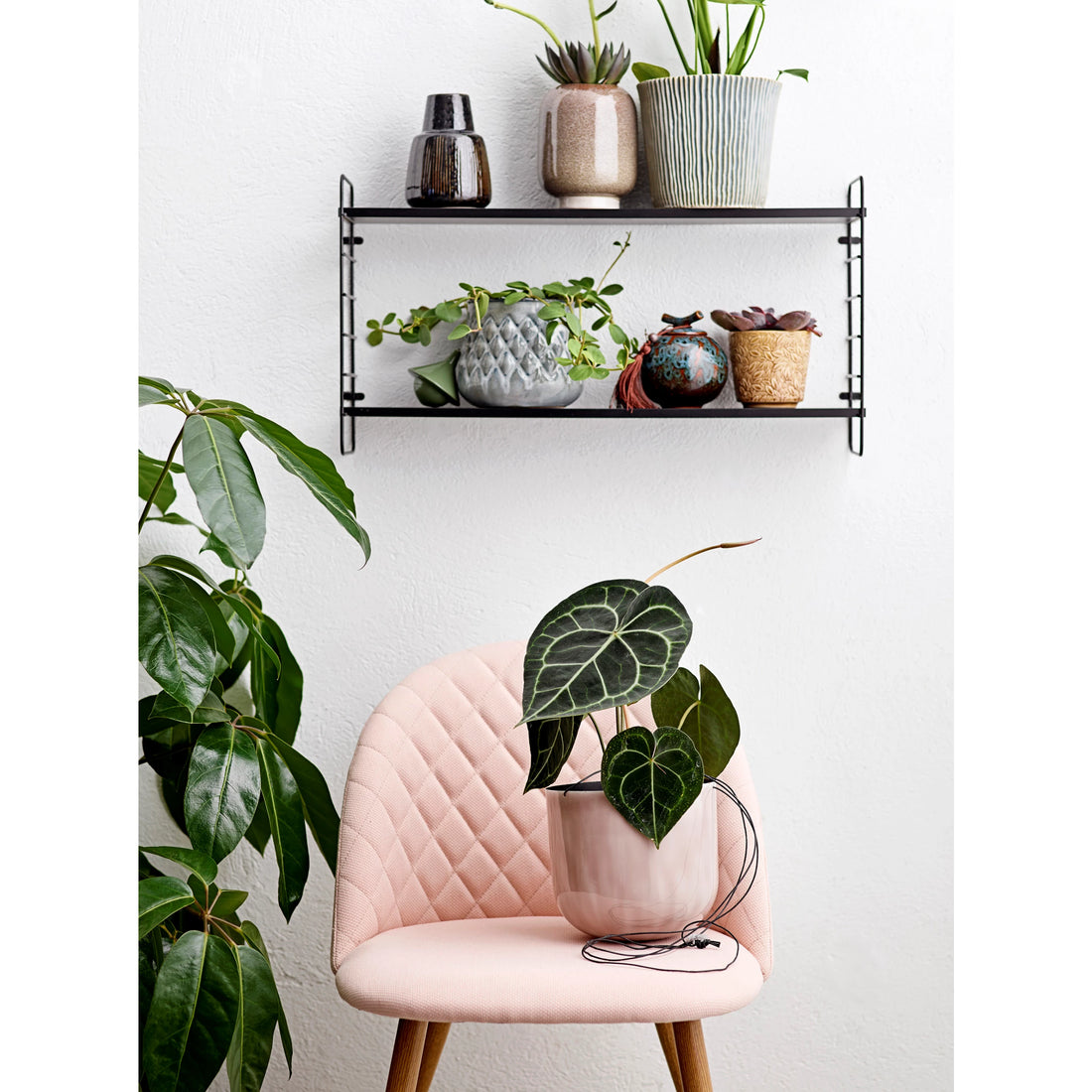 Sea Blue Textured Striped Stoneware Planter