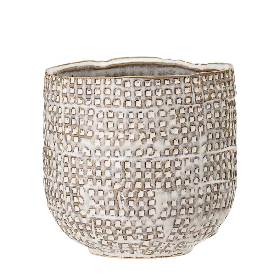 Basketweave Embossed Stoneware Planter