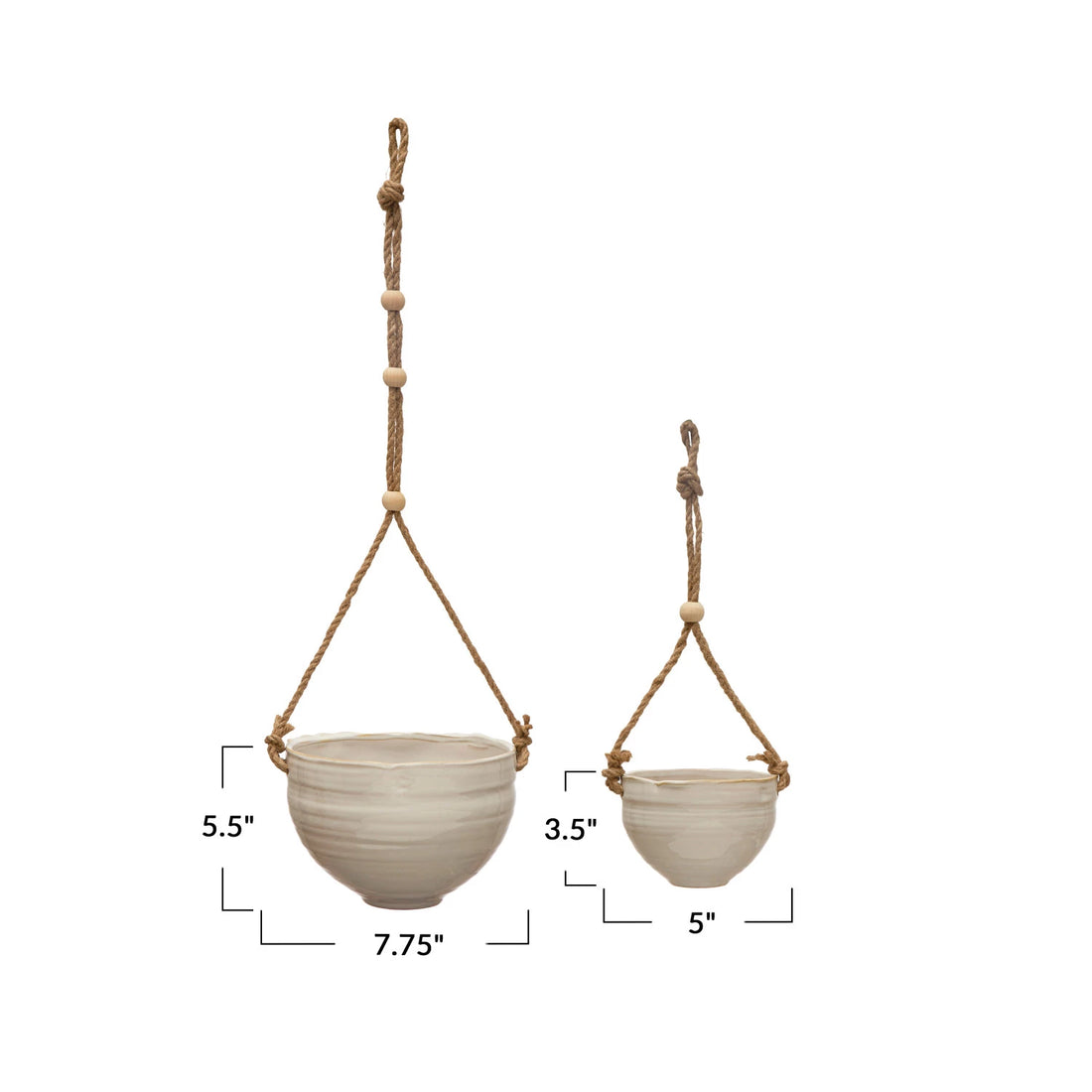 Hanging Stoneware Planter with Jute Ropes