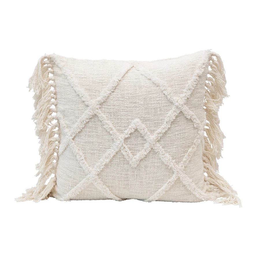 Cotton Blend Pillow with Pattern and Tassels