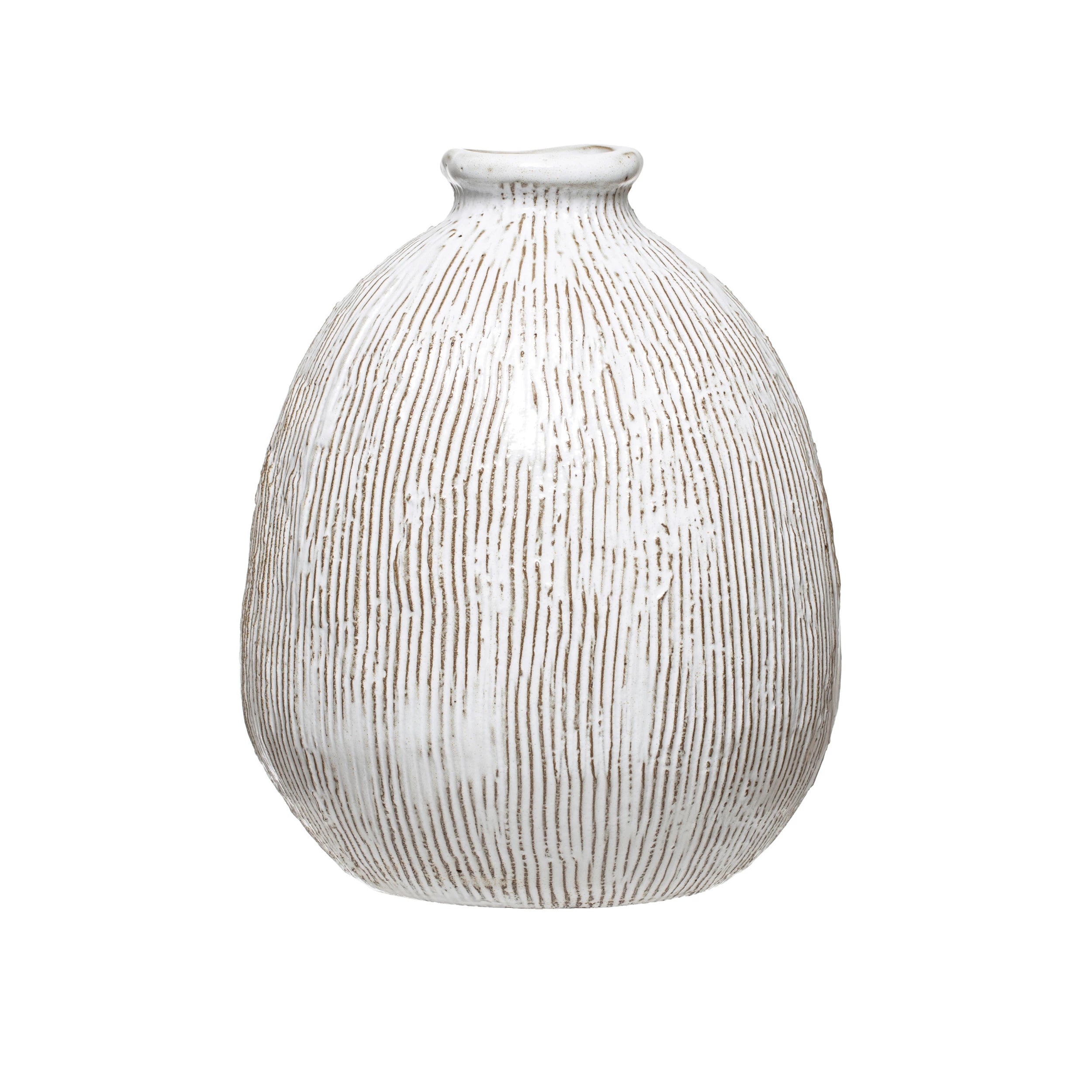 Terracotta Vase with Engraved Stripes