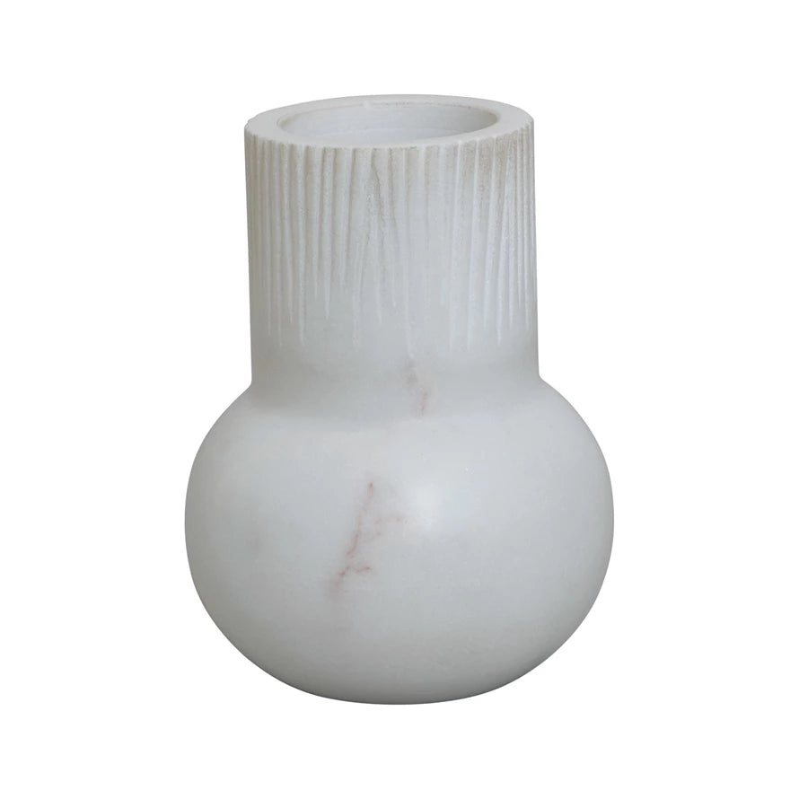 Narrow Marble Vase with Carved Pattern