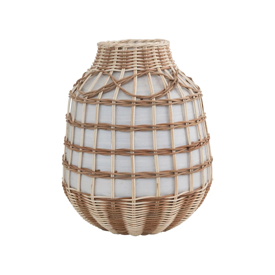 Hand-woven Seagrass and Bamboo Wrapped Vase